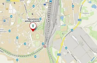 Poloha sportovního areálu TJ Lokomotiva Cheb na mapě.